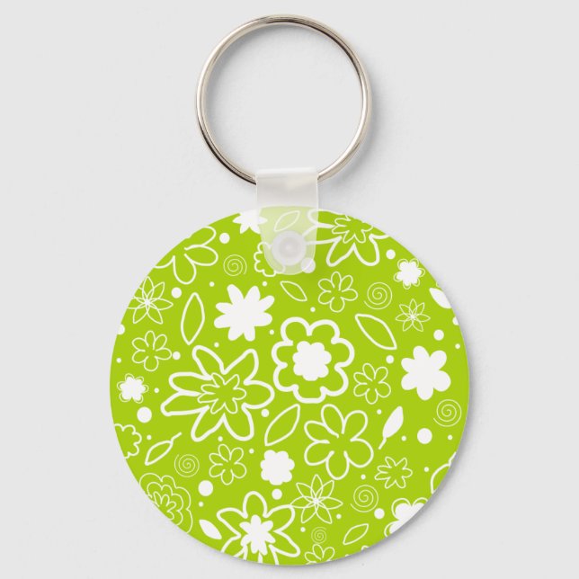 Porte-clés Motif floral blanc et vert citron (Recto)