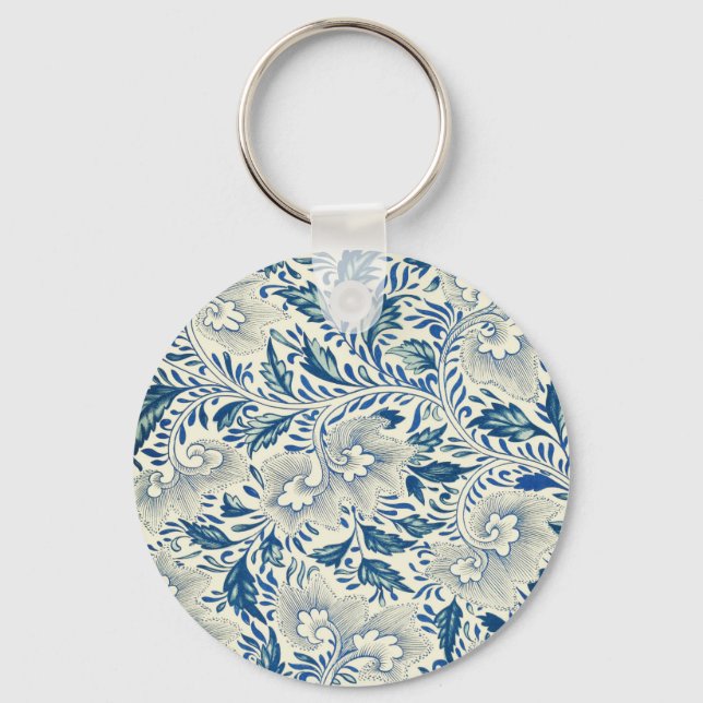 Porte-clés Motif Floral bleu Antique Design asiatique (Recto)