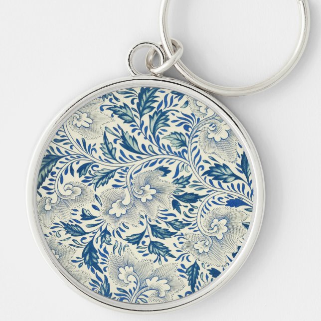 Porte-clés Motif Floral bleu Antique Design asiatique (Devant)