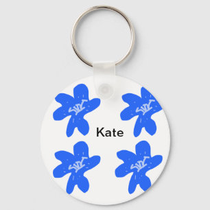 Porte-clés Motif floral bleu aquarelle ajouter nom