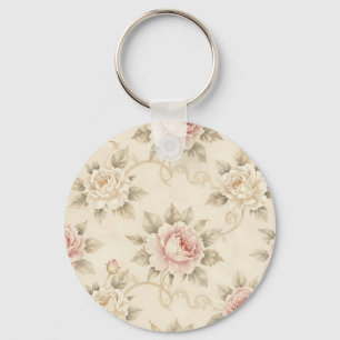 Porte-clés Motif floral damask rose rose vintage