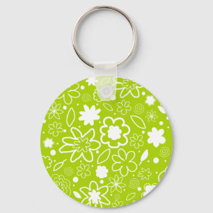 Porte-clés Motif floral de blanc et de vert de chaux