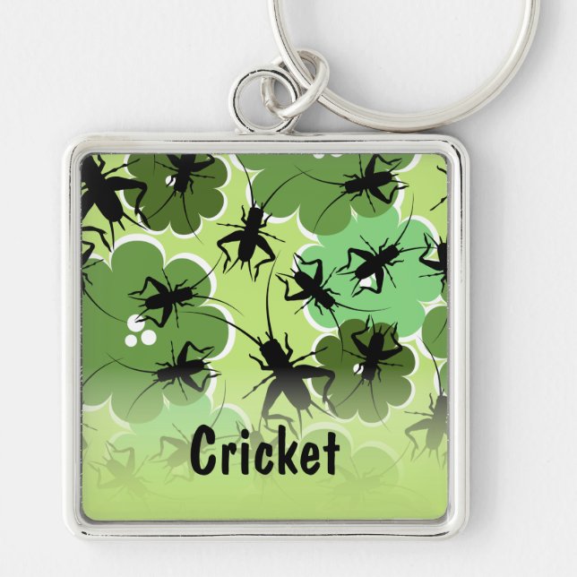 Porte-clés Motif floral de cricket vert + noir (Devant)