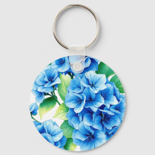 Porte-clés Motif floral de fleurs d'hortensia bleu