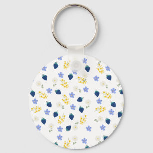 Porte-clés Motif floral de fleurs sauvages et de mûres