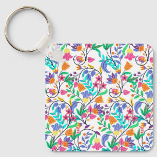 Porte-clés Motif floral exotique coloré