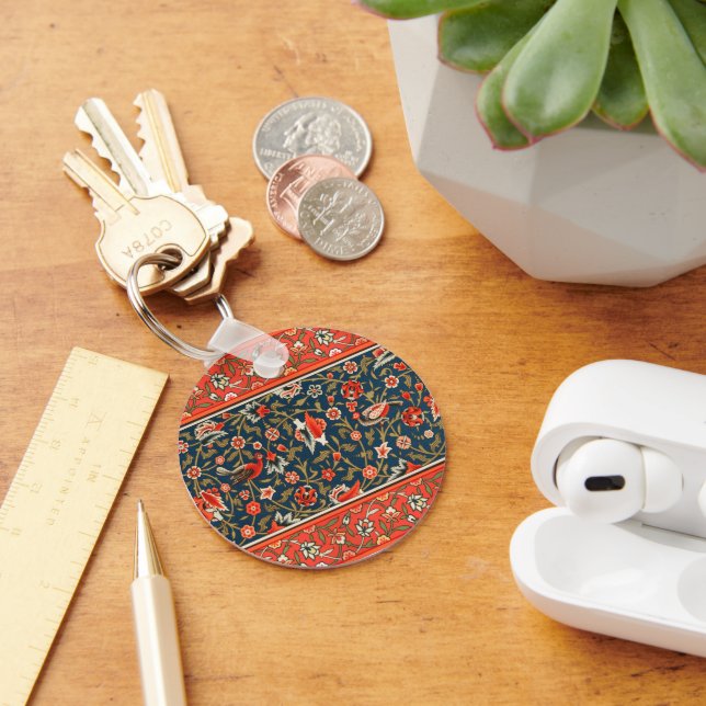 Porte-clés Motif floral indo-persan bohème vintage rouge (Bureau)