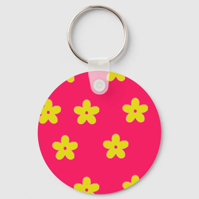 Porte-clés Motif floral jaune sur rose (Recto)