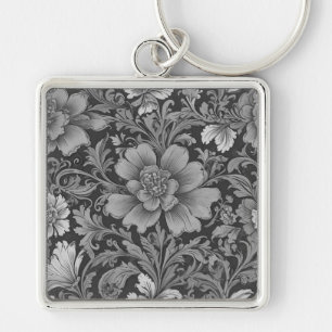 Porte-clés Motif floral monochrome vintage