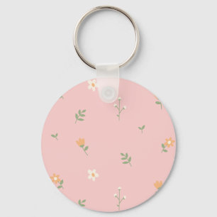 Porte-clés Motif floral pastel mignon sur fond rose
