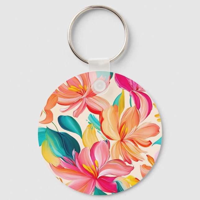 Porte-clés Motif floral peint vibrant (Recto)