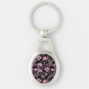 Porte-clés Motif floral rétro rose sur noir