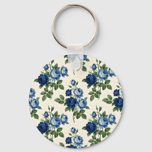 Porte-clés Motif floral Rose Bleue (Recto)