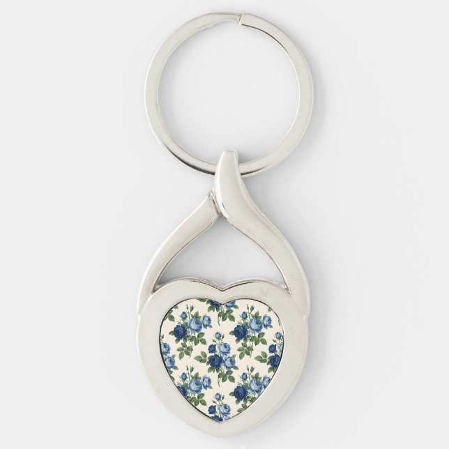 Porte-clés Motif floral Rose Bleue (Devant)