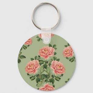 Porte-clés Motif floral rose sur fond vert Sans couture
