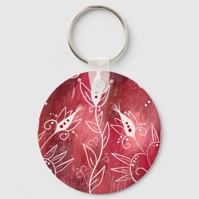 Porte-clés Motif Floral Rouge Et Blanc (Recto)