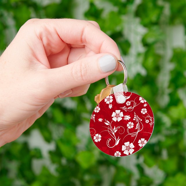 Porte-clés Motif floral rouge et blanc (Créateur téléchargé)