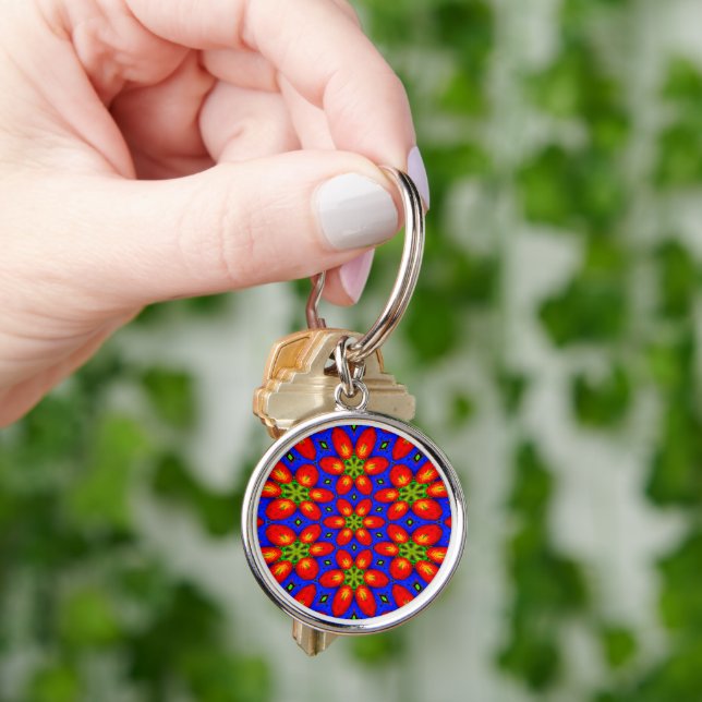 Porte-clés Motif Floral Rouge mou (main)