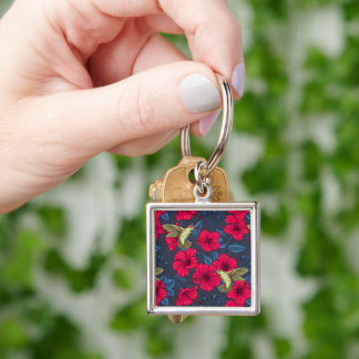 Porte-clés Motif floral tropical à fleurs d'Hibiscus blanc