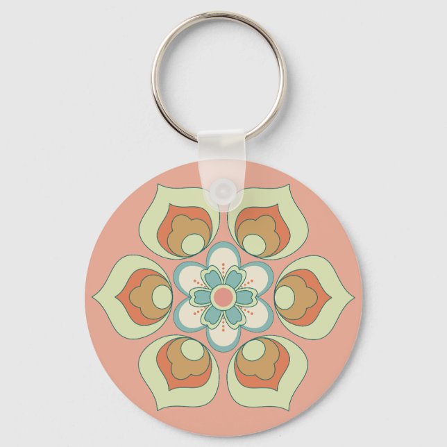 Porte-clés motif floral vert rétro (Recto)