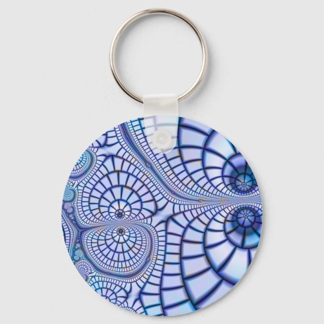 Porte-clés motif fractal abstrait bleu violet et blanc (Recto)