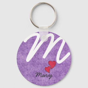 Porte-clés Motif Funky Retro Texte personnalisé Violet