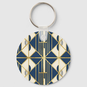 Porte-clés Motif géométrique Art Déco Navy et Or