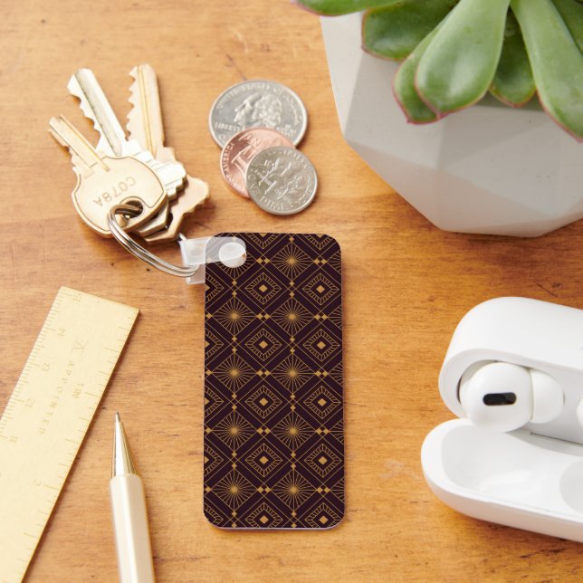 Porte-clés Motif géométrique complexe avec diamant doré (Bureau)