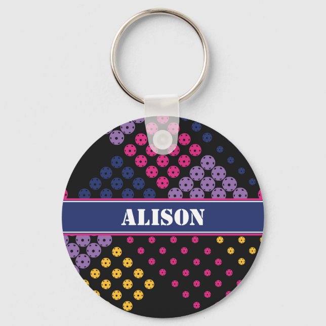 Porte-clés Motif géométrique de pickleball, avec nom (Recto)