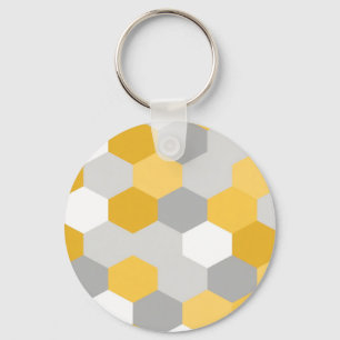 Porte-clés Motif Géométrique Hexagonal Gris Jaune