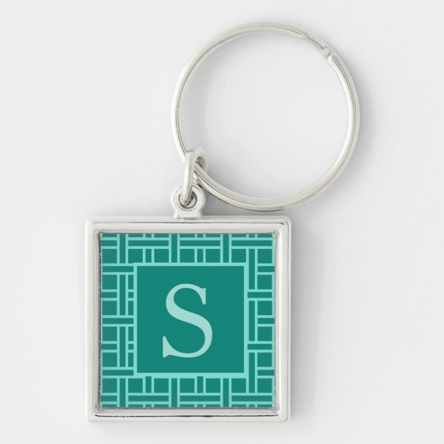 Porte-clés Motif géométrique populaire Monogramme Turquoise (Devant)