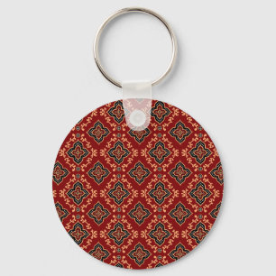 Porte-clés Motif géométrique rouge / Impression indienne