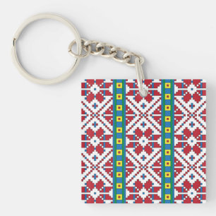 Porte-clés Motif géométrique tribal rouge, bleu et blanc étoi