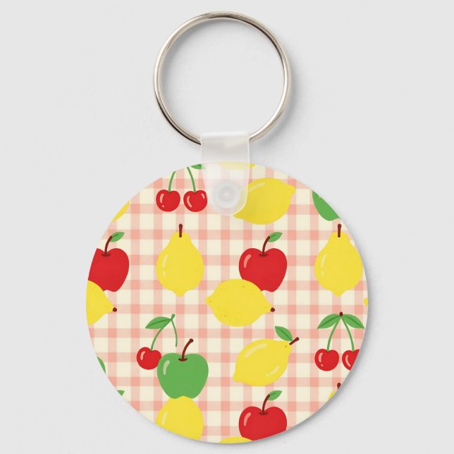 Porte-clés Motif Gingham de Fruits Mignons (Recto)