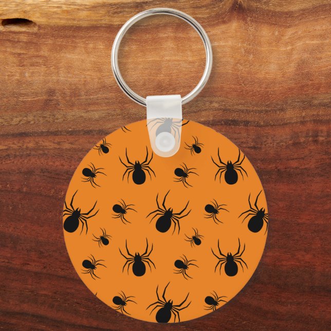 Porte-clés Motif Halloween araignées Noir et Orange (Recto)