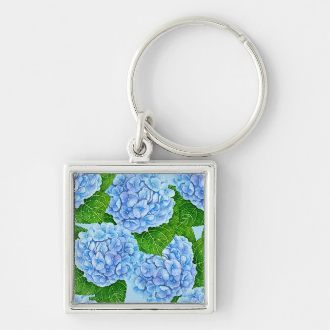 Porte-clés Motif hydrangée bleu (Devant)