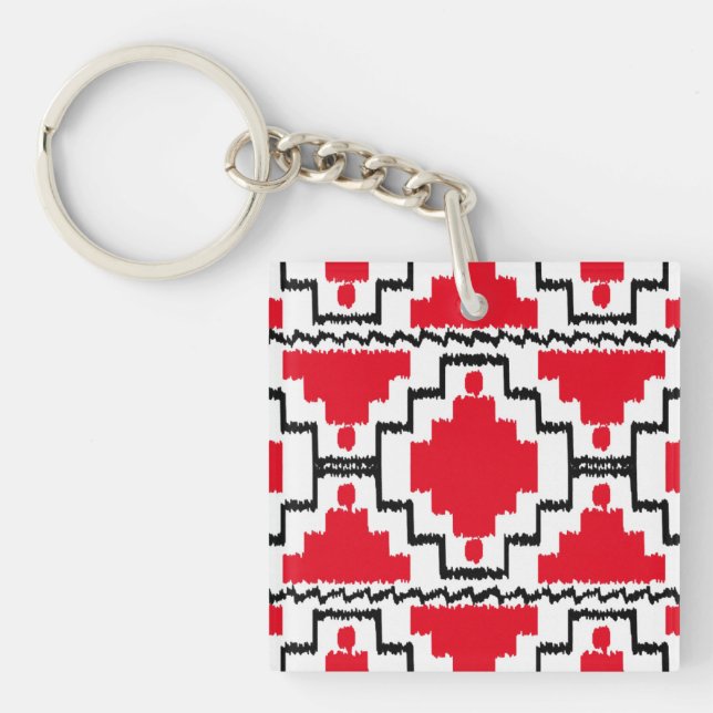 Porte-clés Motif Ikat Aztec - Rouge, Noir et Blanc (Devant)