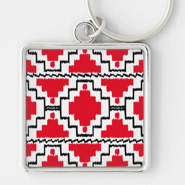 Porte-clés Motif Ikat Aztec - Rouge, Noir et Blanc (Devant)