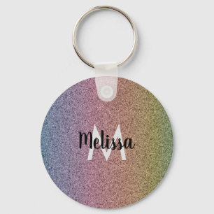 Porte-clés Motif initial de faux paillettes arc-en-ciel 
