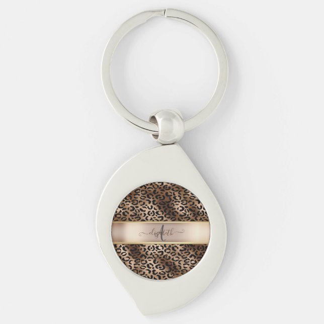Porte-clés Motif léopard Bronze Noir Monogramme (Devant)