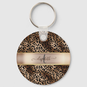 Porte-clés Motif léopard Bronze Noir Monogramme