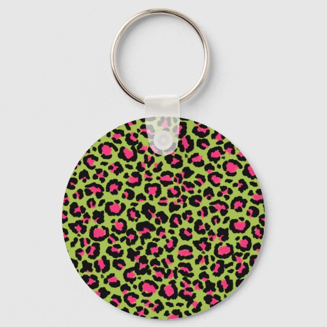 Porte-clés Motif léopard en framboise sur Lime Green (Recto)