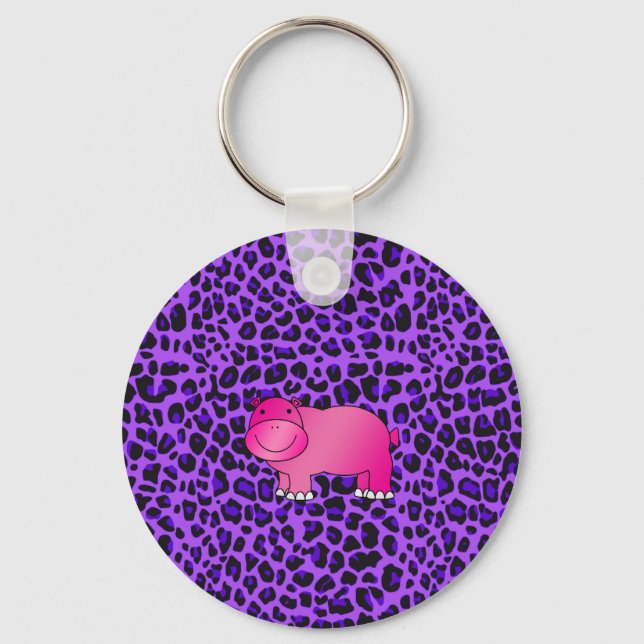 Porte-clés Motif léopard mignon rose hippo violet (Recto)
