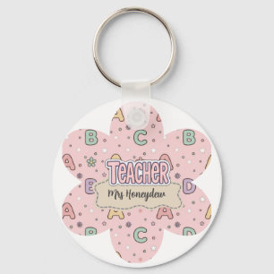 Porte-clés Motif lettres école professeur rose