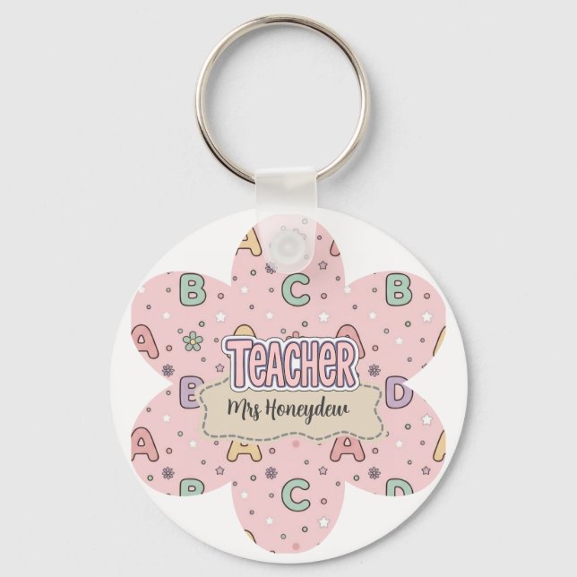 Porte-clés Motif lettres école professeur rose  (Recto)