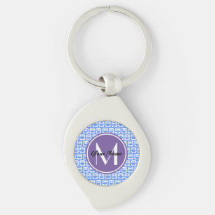 Porte-clés Motif Lilac Monogram Blue and White Owl