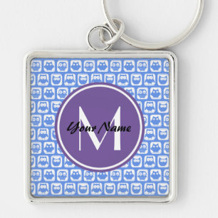 Porte-clés Motif Lilac Monogram Blue and White Owl