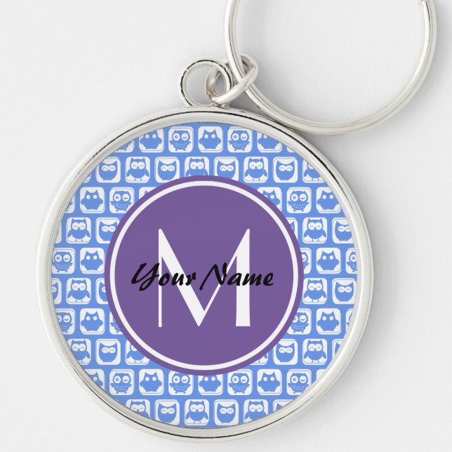 Porte-clés Motif Lilac Monogram Blue and White Owl (Devant)