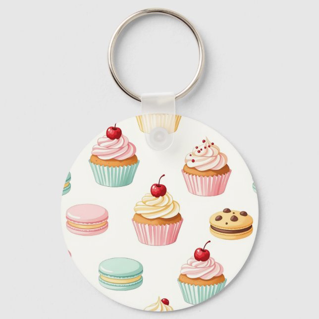Porte-clés Motif Macaron Cupcake Sucré (Recto)