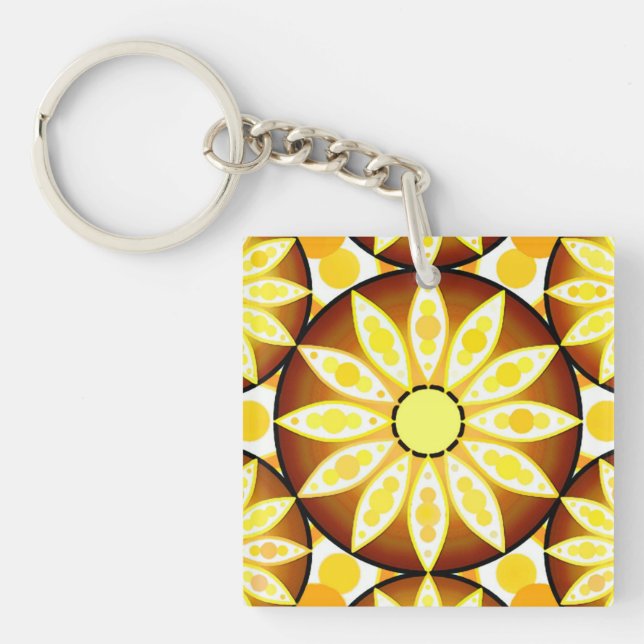 Porte-clés Motif Mandala, tons marron et or (Devant)